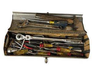 lot 653 image: Vintage Craftsman Tool Box and Tools - Stanley, Dunlap, and More