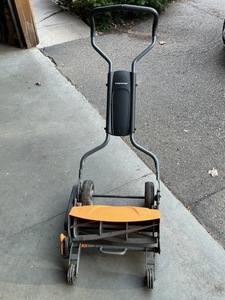 lot 628 image: FISKARS Push Reel Lawn Mower, 18 Cut Width ($279 Retail)