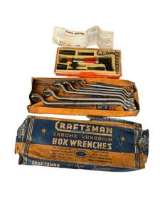 lot 654 image: Vintage Craftsman Chrome Vanadium Box Wrenches & Vintage Super Driver Set