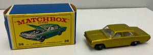 lot 5 image: 1960s Original Matchbox Lesney N0. 36 Custom Opel Diplomat Tansparent Gold  In Original Box