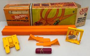 lot 103 image: 1969 Hot Wheels #6280 Double Dare Race Action In Original Box (Missing Catalog, Instructions, Cars & Button) Box Beat Up