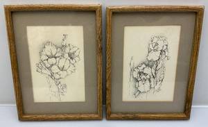 lot 168 image: Vitage PETE MAY Iris Etchings Framed Behind Glass 10 x 13