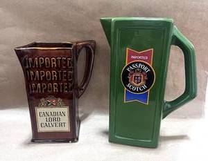 lot 53 image: Vintage Canadian Lord Calvert and Passport Scotch Pitchers