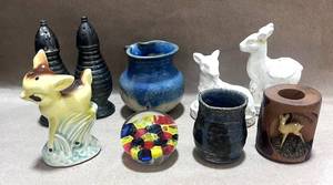 lot 78 image: Great Vintage Lot-Pewter DP Millefiore Paperweight, Salt Glaze Toothpick Holder and More