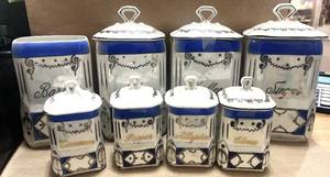 lot 79 image: 8 Piece Czech Victoria Lustreware Canister set