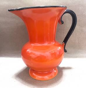 lot 81 image: Vintage Orange Czech Hand Painted Lostro Pitcher
