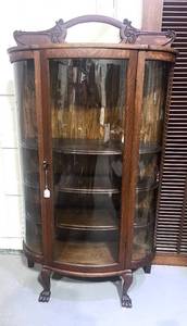 Antique Curved Glass Curios Cabinet