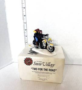 lot 48 image: Dept 56 Two For the Road Harley Davidson Snow Village Figurine