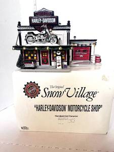 Dept 56 Harley Davidson Motorcycle Shop Snow Village Figurine