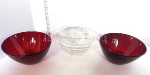lot 25 image: Two Ruby Red Bowls and Hazel Atlas Starburst Bowl