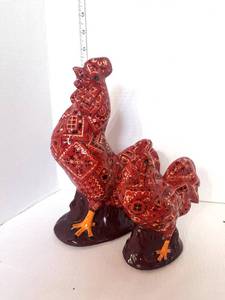 lot 30 image: Pair of Bandana Design Chickens