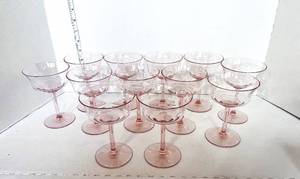 lot 118 image: Set of 12 Beautiful Pink Optic Tall SherbetsChampagne Depression Glasses
