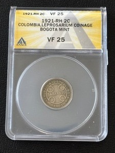 lot 142 image: 1921-RH 2 Cent Bogota Colombia ANACS VF25
