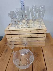 lot 29-D2025 image: Vintage Assorted Crystal Glasses & (1) Bowl - Bird Candle Holder