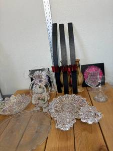 lot 33-D2025 image: Vintage Assorted Crystal Plates, Bowls, Duicce, Flower Vase