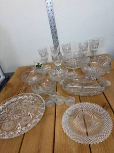 lot 35-D2025 image: Vintage Assorted Crystal Plates, Bowls, Wine Glasses