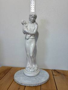 lot 37-D2025 image: Vintage 27 Tall Ceramic Woman Holding Grapes on Marble Platform