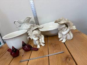 lot 38-D2025 image: Vintage Assorted Cherubs, Antique Wash Pitcher and Basins