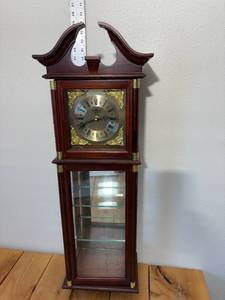 lot 49-D2025 image: DEA Wood Wall Clock - Working - 2 Shelves - Missing he Finial & latch