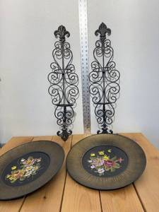 lot 7-D2025 image: Metal 14.5 Hand Painted Fine Art Studio Phili, 2 Metal Candle Wall Holders
