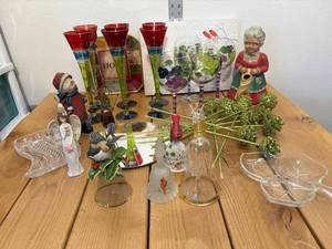 lot 11-D2025 image: Fun Christmas Champagne Glasses, Plates, Relish Trays, Assorted Christmas