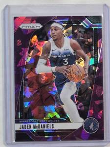 lot 61 image: Jaden McDaniels 2024-25 Panini Prizm Purple Cracked Ice  #175 Numbered 072149