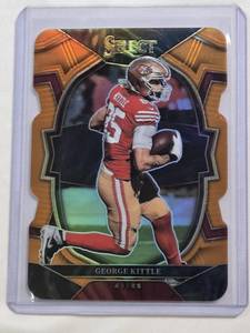 lot 220 image: George Kittle 2022 Panini Orange Prizm Die Cut No. 5 and Numbered 18199