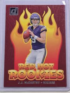 lot 238 image: J.J. McCarthy Rookie Insert 2024 Donruss Red Hot Rookies RHR-JJM