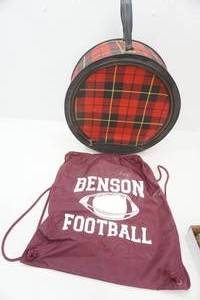 lot 5 image: Vintage Red Plaid Luggage 16 diameter