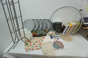 lot 16 image: Decor, Crafts, Serving Trays, Books, Paper Towel Dispenser