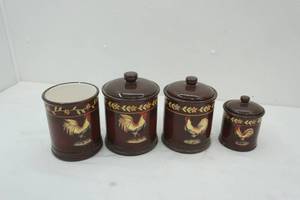 lot 43 image: Ceramic Rooster Canisters Set (4ct)