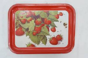 lot 56 image: Vintage Metal Lap Trays (6ct) Strawberry Design