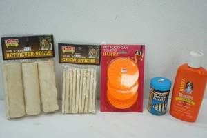 lot 114 image: Rawhide Dog Treats, Fish Food, Pet Shampoo (NEW)