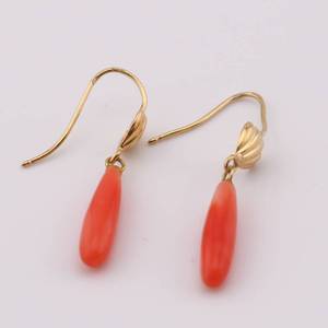 lot 52 image: 18k Gold Coral Dangle Earrings