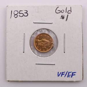 lot 8 image: 1853 US $1 Gold Coin