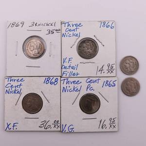 lot 62 image: US 3 Cent Nickel Lot of 6