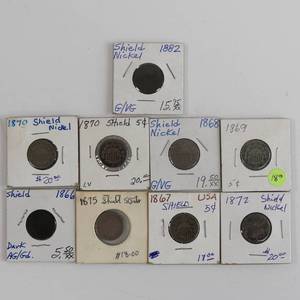 lot 61 image: US Shield Nickel Lot of 9