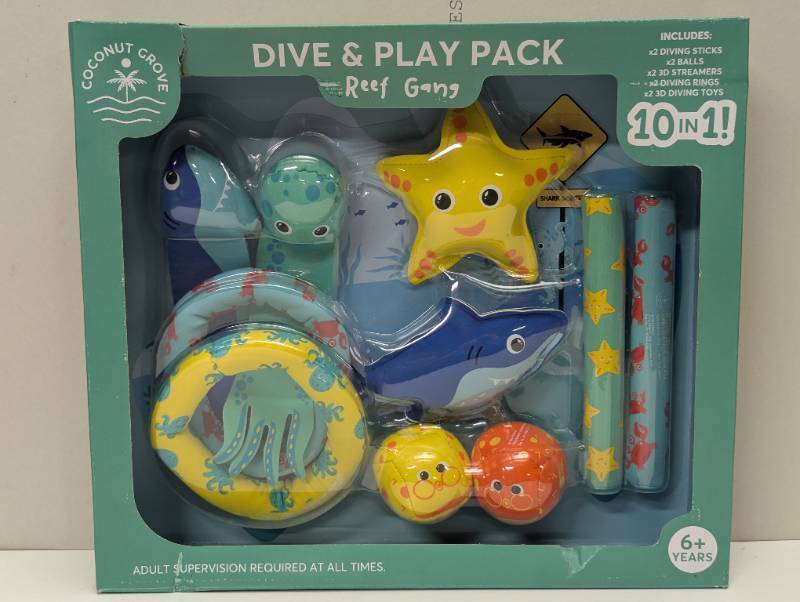 lot 313 image: Coconut Grove Dive & Play Pack Reef Gang Set of 10 Pool Toys