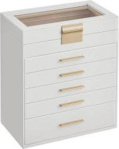 lot 12 image: SONGMICS Jewelry Box Organizer with Glass Lid, 6-Layer Jewelry Storage, with 5 Drawers, Modern Style
