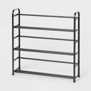 lot 14 image: Small Space Metal Shoe Rack Black - Brightroom Steel Frame, Freestanding Shoe Organizer, Holds 9 Pairs, 29x7x29
