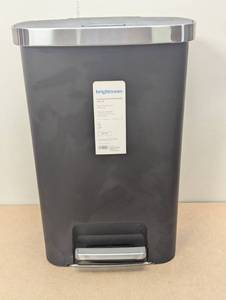 lot 116 image: Plastic Locking Lid Step Trash Can Black - Brightroom 13 Gallon Indoor Kitchen Garbage Can, Spot Clean, 25.6 Height