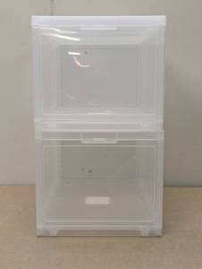 lot 96 image: Set of 2 - Stackable Drop Front Boxes - Clear