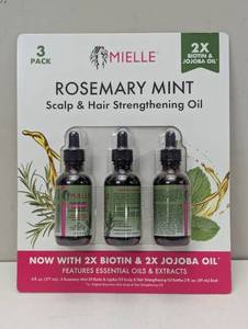lot 174 image: Mielle Rosemary Mint Scalp & Hair Strengthening Oil, 2X Biotin & Jojoba Oil, 3 pk.2 oz.