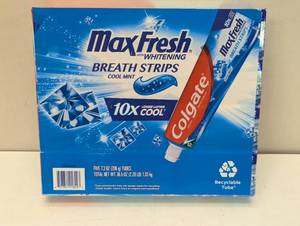 lot 176 image: Colgate Max Fresh Cool Mint Toothpaste with Mini Breath Strips, 7.3 oz, 4-Pack, Whitening and Cavity Protection