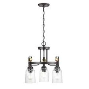 Home Decorators Collection Knollwood 17-1/2 in. 3-Light Black Bronze with Brass Accents Industrial Round Chandelier for Kitchens Bulbs Included   Customer Returns See Pictures