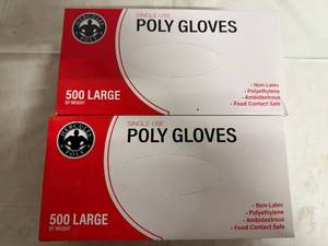 lot 48 image: 2 x 500ct Packs of Large Poly Gloves