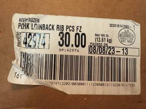 lot 56 image: F. 30lbs Pork Loin Rib Pcs-Hormel