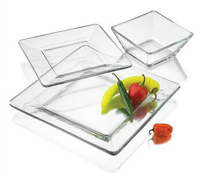 lot 104 image: 12PCS Mainstays Square Clear Glass Dinnerware Set