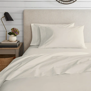 lot 353 image: 4PCS Queen Size Purity Home 100% Organic Cotton Queen Ivory Percale Bedsheet set, 300 Thread Count Breathable, Super Soft, & Cozy