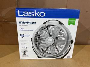 lot 146 image: Lasko Wind Machine 20 3-Speed Tilt Mechanism Floor Fan